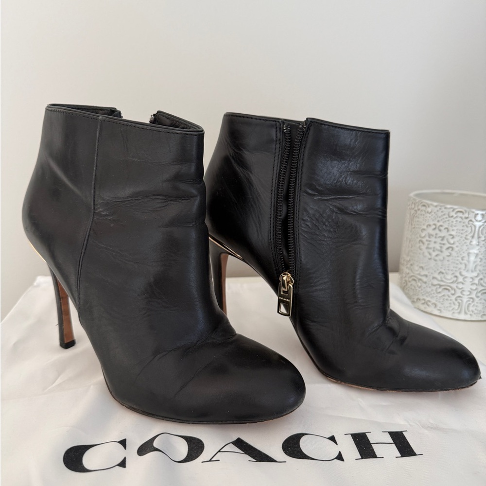 Coach Black Leather High Heel Booties